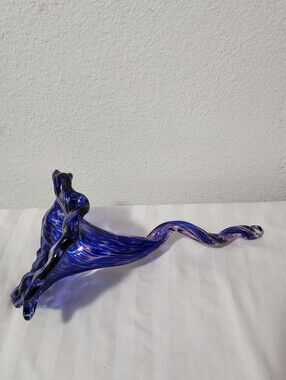 Handblown Blue Glass Art Sculpture - Elegant Twisted Form
